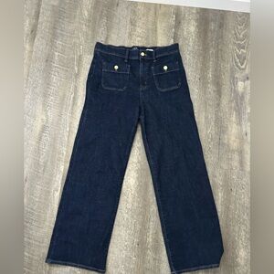 Super cute J Crew Dark Blue patch pocket jeans in all day stretch. Inseam  29..